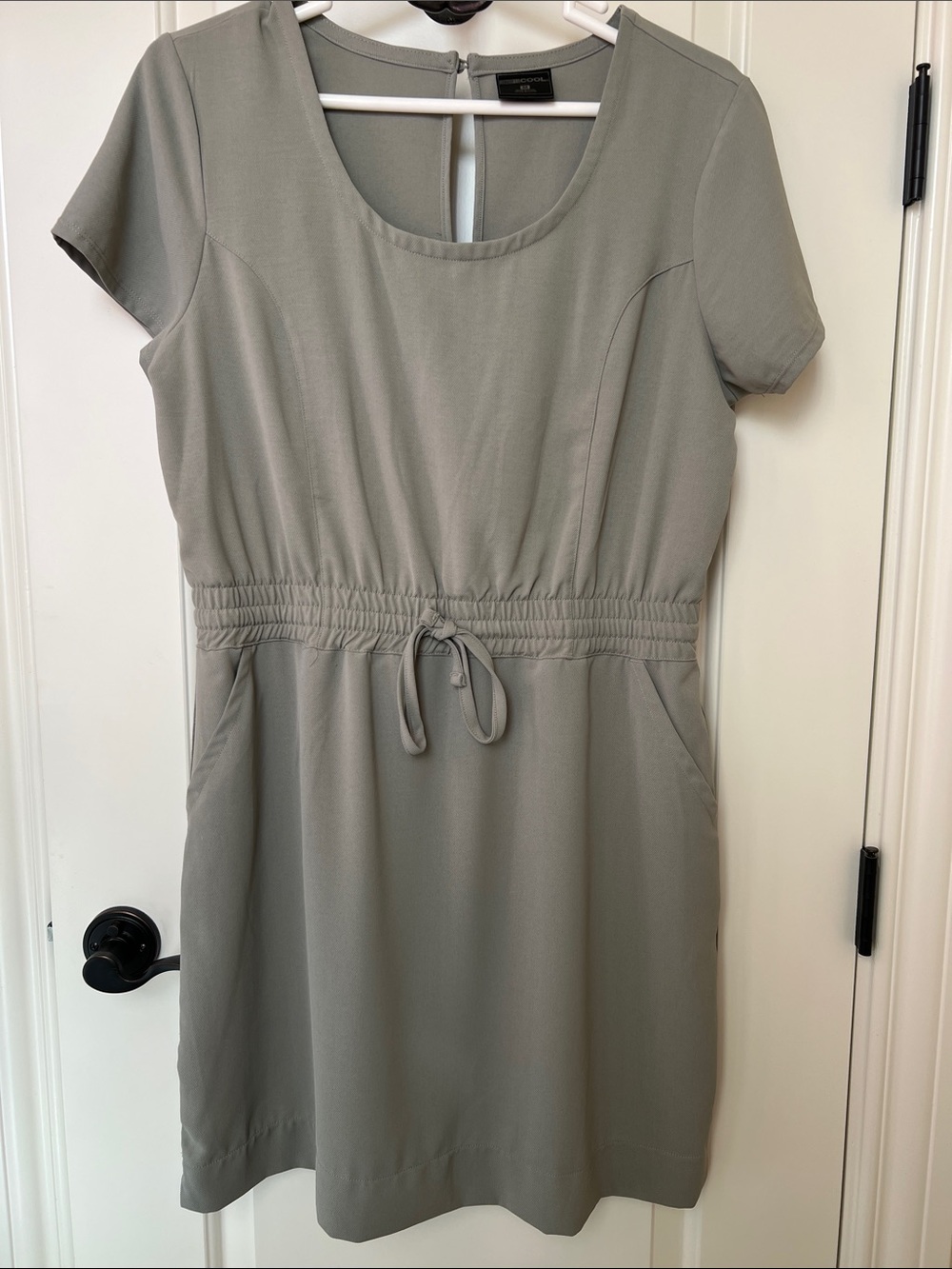 Activewear one piece Short Sleeve Drawstring Waist Mini Dress in Sage Green